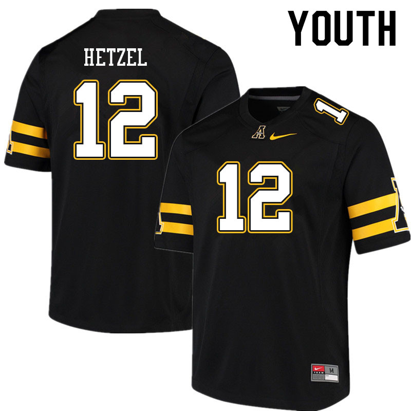 Youth #12 Michael Hetzel Appalachian State Mountaineers College Football Jerseys Sale-Black